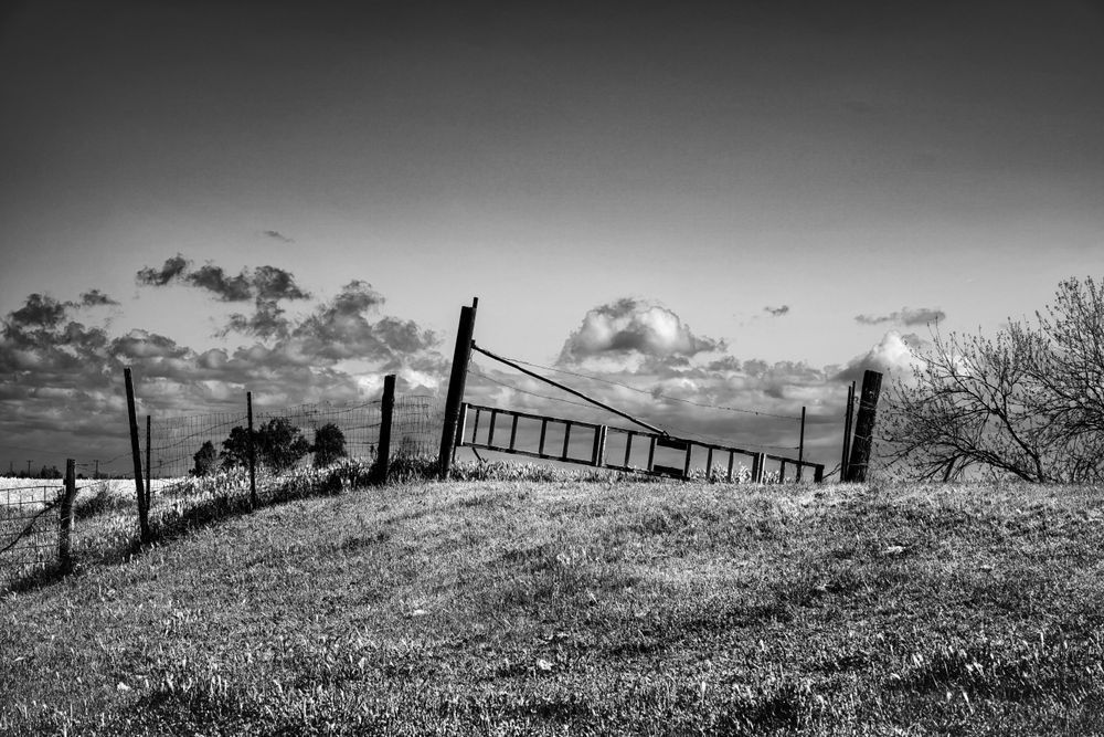 A gate atop a levee helps separate farm land from a deep-sea channel that runs through Clarksburg, California.