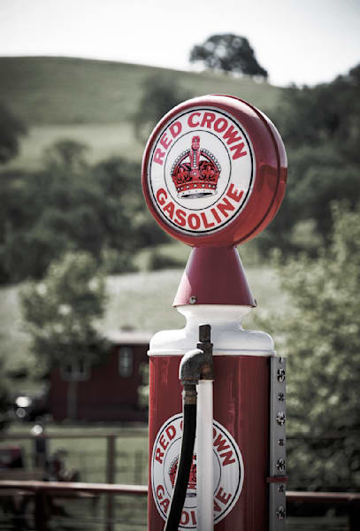 A Red Crown Gasoline pump awaits duty at the Yolo Land and Cattle Company.