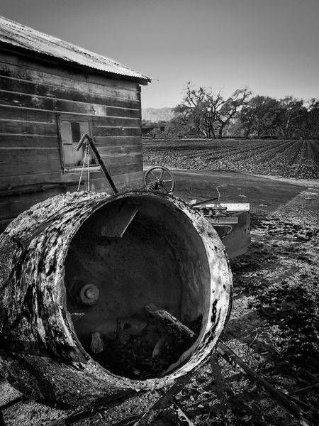 A cement mixer stands by for its next use at Rominger Brothers Farm.
