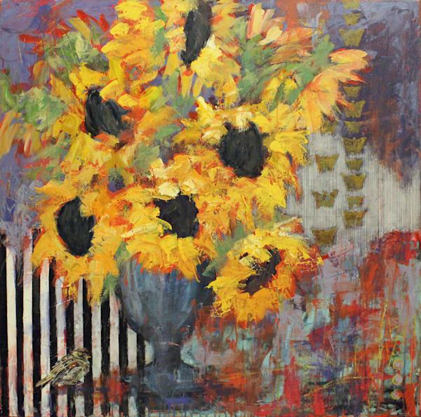 Sunflowers with Little Bird fine art print by Jennifer Ferris