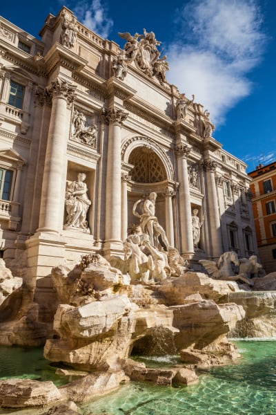 The Trevi Fountain in Rome, Italy in the morning.