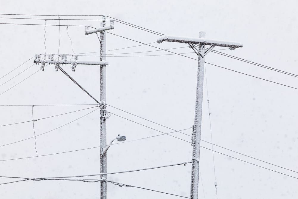 telephone poles utility poles in winter