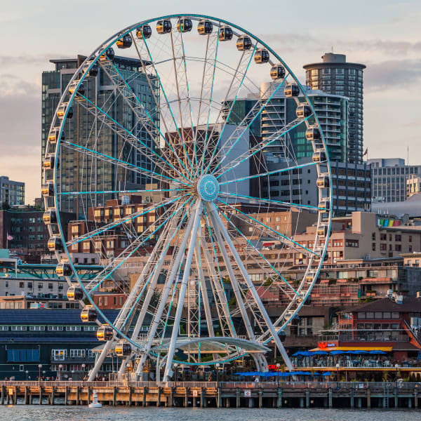 Seattle waterfront great wheel skyline