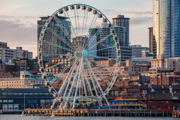 waterfront seattle great wheel skylines city