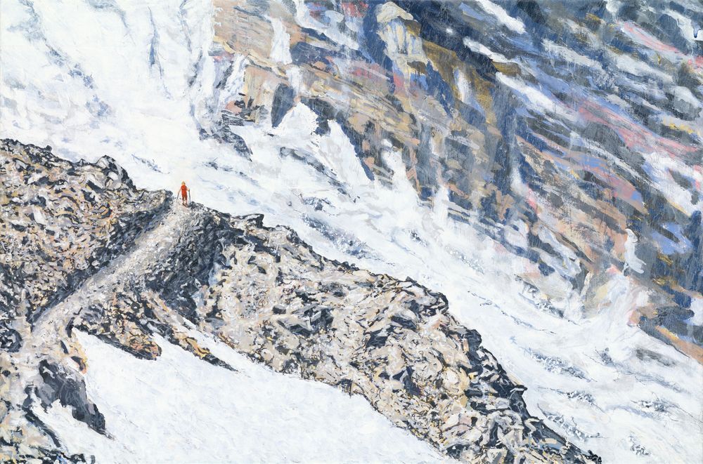 Big landscape, small figure, paintings, mount rainier, hiking