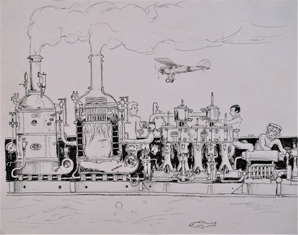 Cutaway Steam Launch Art | bevbarnardartist