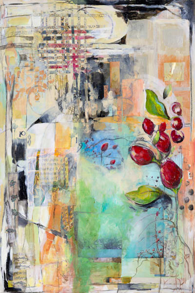 Untitled With Red Buds And Gold Leaf Art | Kerri Curtis Studio