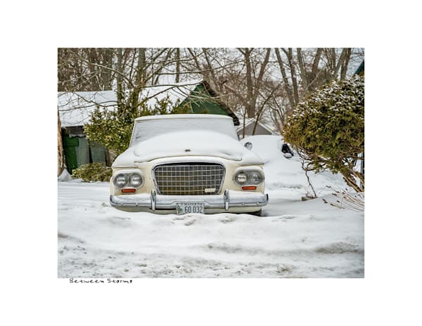 Between Storms-Snow-Covered Vintage Car, Atmospheric Winter Fine Art Photo