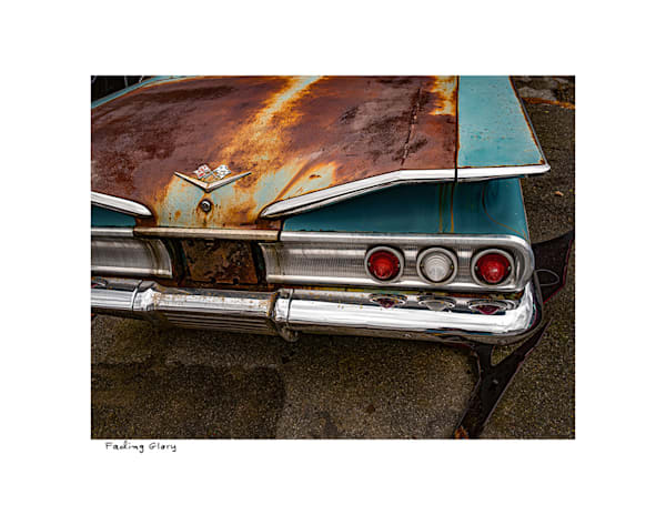 Fading Glory – Rusted Vintage Car Rear, Turquoise Paint and Chrome, Fine Art Automotive Photography