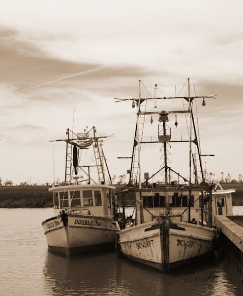 Shrimp Boats In Sepia Art | Mandy Wilson Smith Art