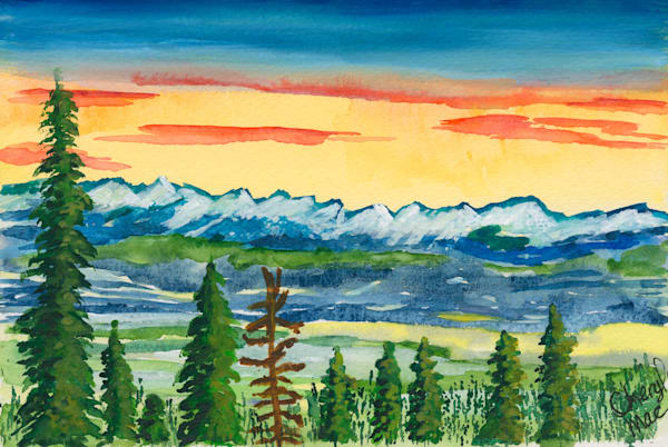Monashee Mountains Summer Sunrise Watercolour Art | Peak To Peak Marketing