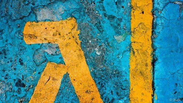 Yellow Sign Blue Floor Two Photography Art | Flup Ja