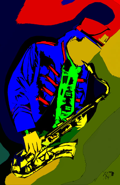 Stylized Sax Player in Portland