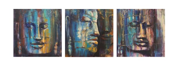 Anghor Wat Heads Triptych Art | Pamela Mitchell Art