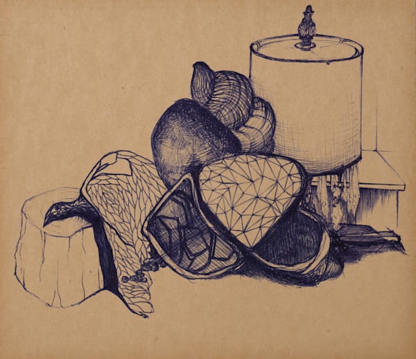 Still Life With Diamonds And Feathers Art | Blue Hour Drawings