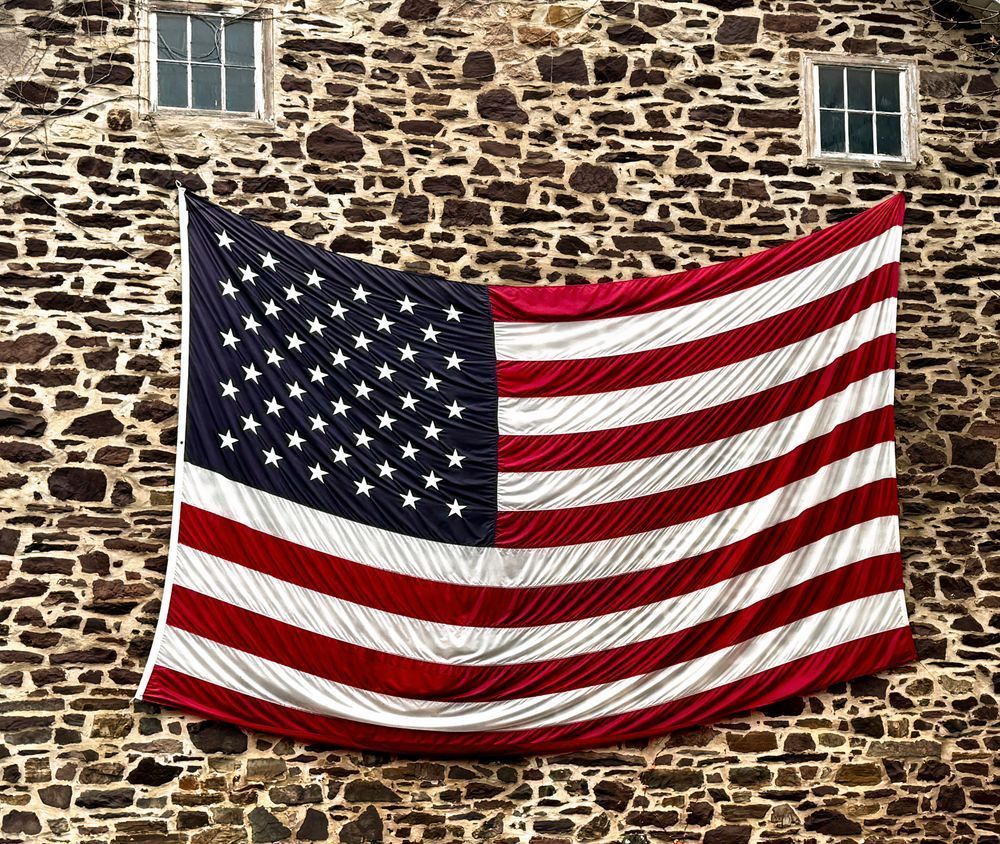 Stone Wall Banner – Rustic American Flag Photography Art | ParkerNorth Photography