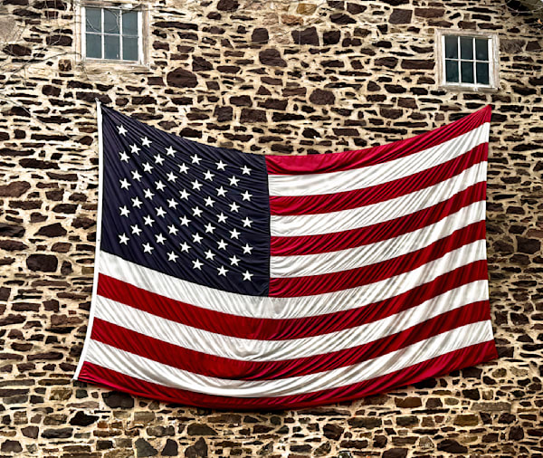 Stone Wall Banner – Rustic American Flag Photography Art | ParkerNorth Photography