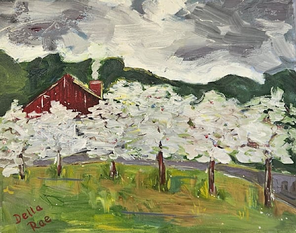 Pear Trees And Red Roof Tops Art | Della Rae Creates Art