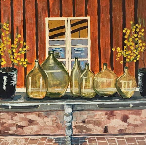 Green Jars All In A Row Art | Della Rae Creates Art