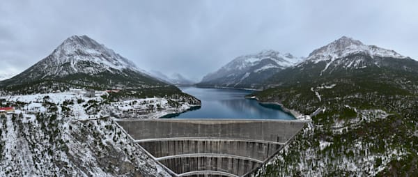 Lake Lago Cancano in Winter water retained by Dam Poster