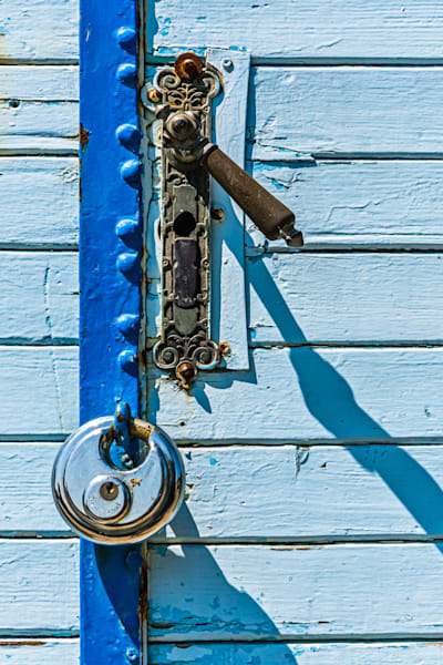 Blues of the doors - Decorative wall art combining geometry, texture, and light