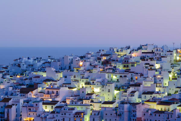 A Town Between Day and Night - Mediterranean townscape at blue hour with glowing lights - Torrox, Andalucia