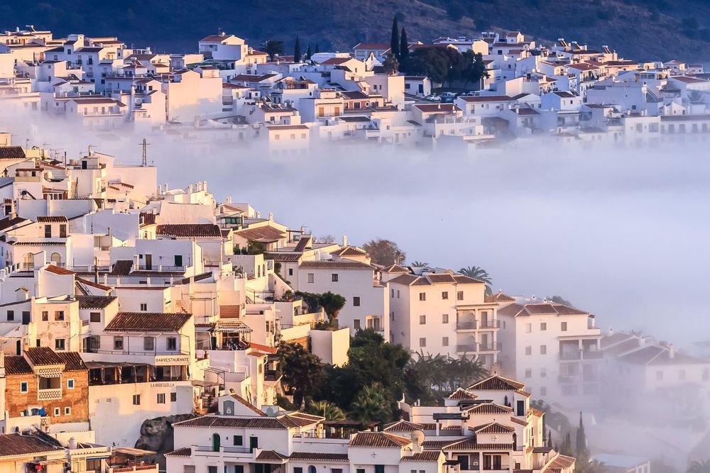 Lost in the Mist - Minimalist Mediterranean townscape covered in soft fog - Frigiliana, Andalucia