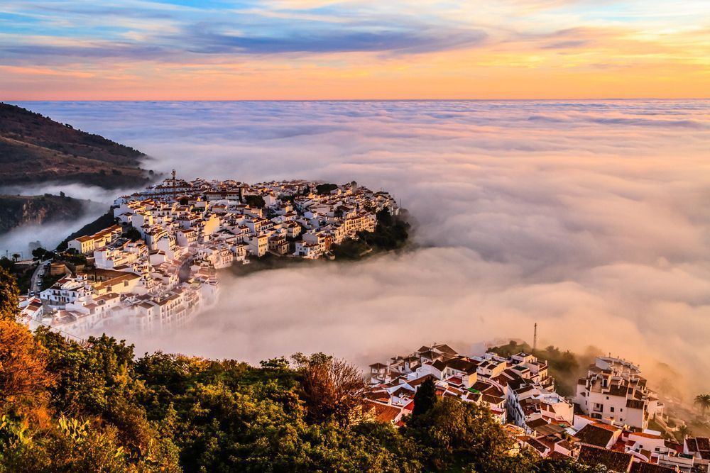 The Village in the Sky - Mediterranean village captured above clouds and sea