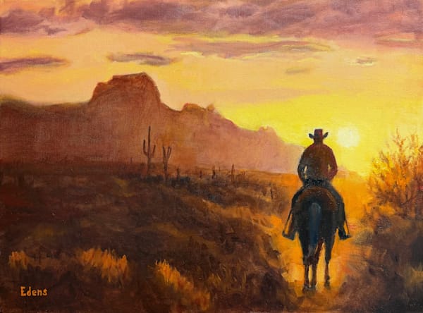Cowboy Riding Into Sunrise Art | Gary Edens