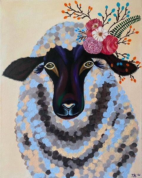 Floral Sheep   Original Art | Teo Art