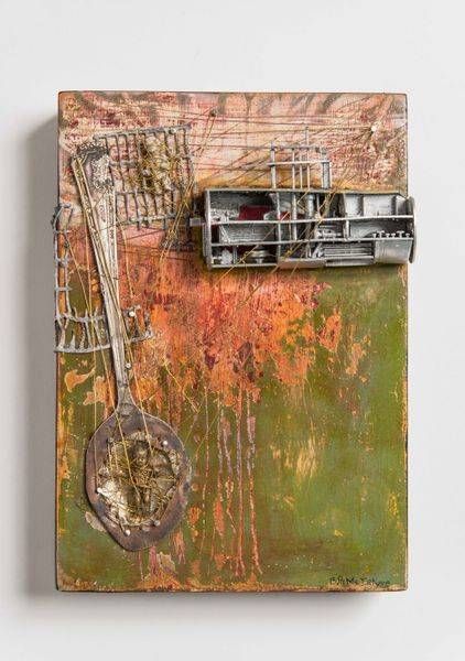 Assemblage On Wood Panel