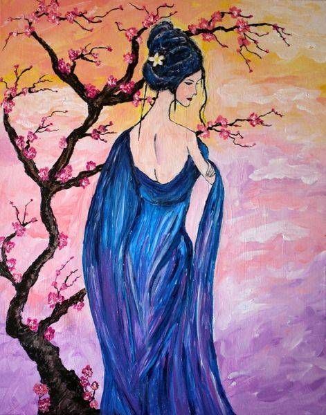 CHERRY BLOSSOM GESHIA, FIRURTIVE PAINTING