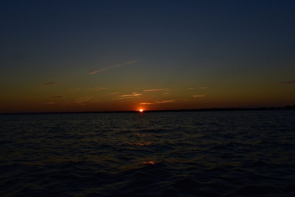 true balance, sunset, horizon, blue, gold
