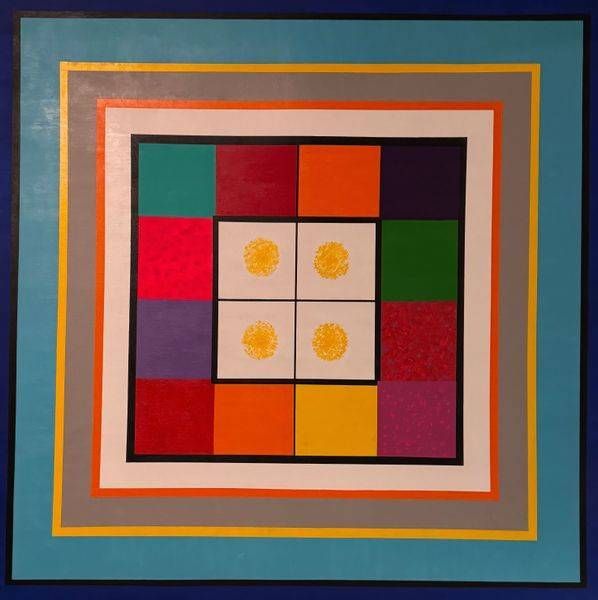 Four Yellow Suns Surrounded By Color Art | Howard B Marshall Artworks