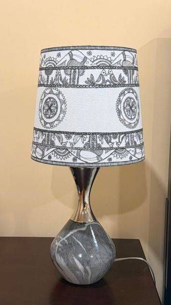 Madhubani Art Lamp Shade (set of two) in Black Pen