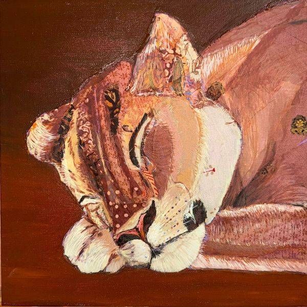 Resting Magesty in Mixed media fabric collage