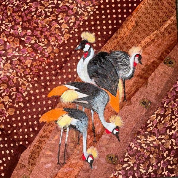 Crowned Crane Gathering Fabric Collage