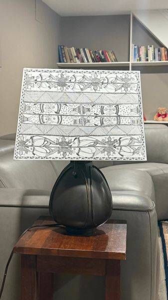 Rectangular Madhubani art Lamp Shade only in Black pen