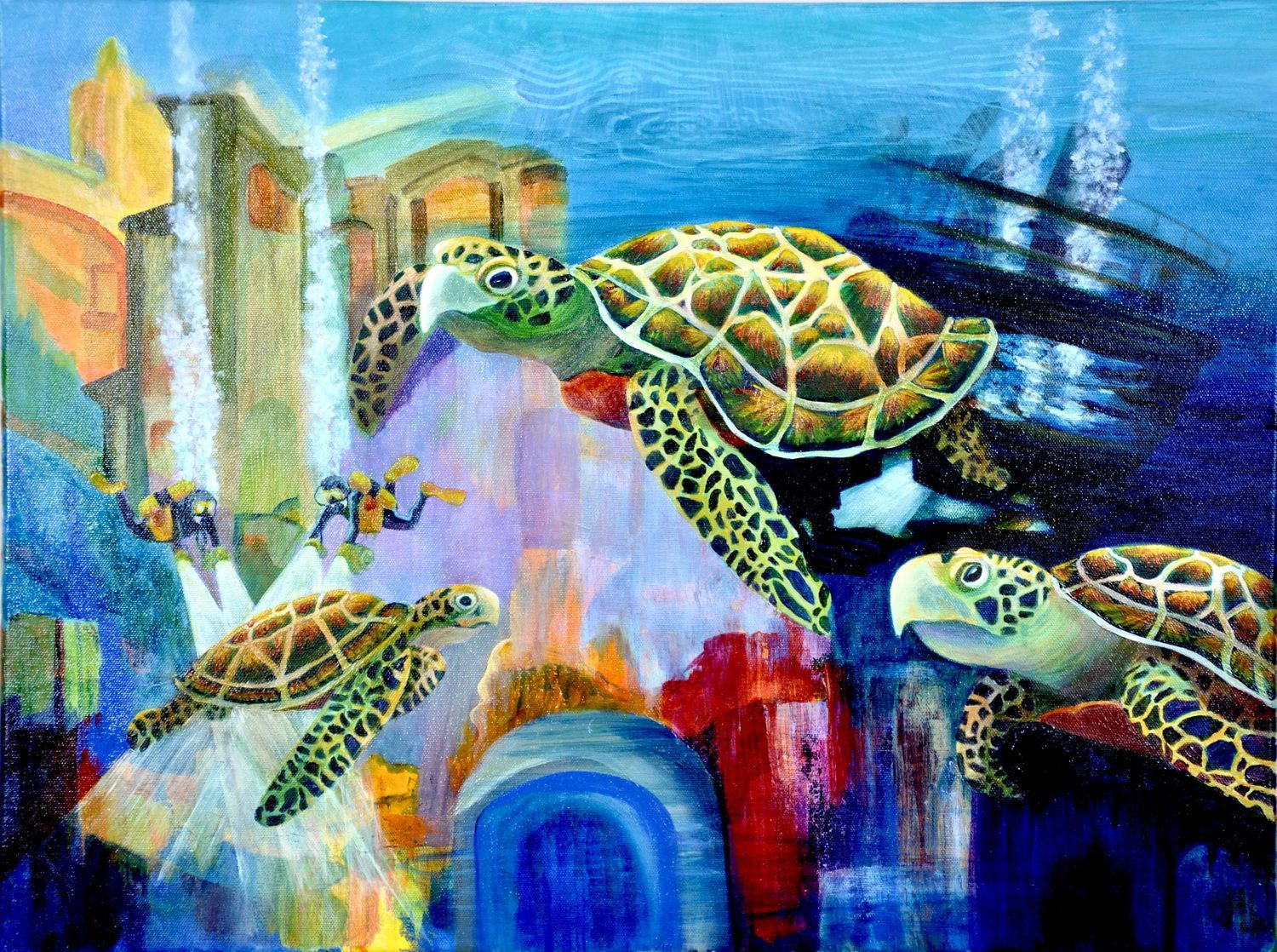Turtles & Divers Hunting for Treasures