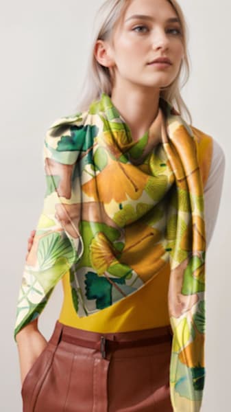 “Ginko Glow” cashmere scarf #3 of 6