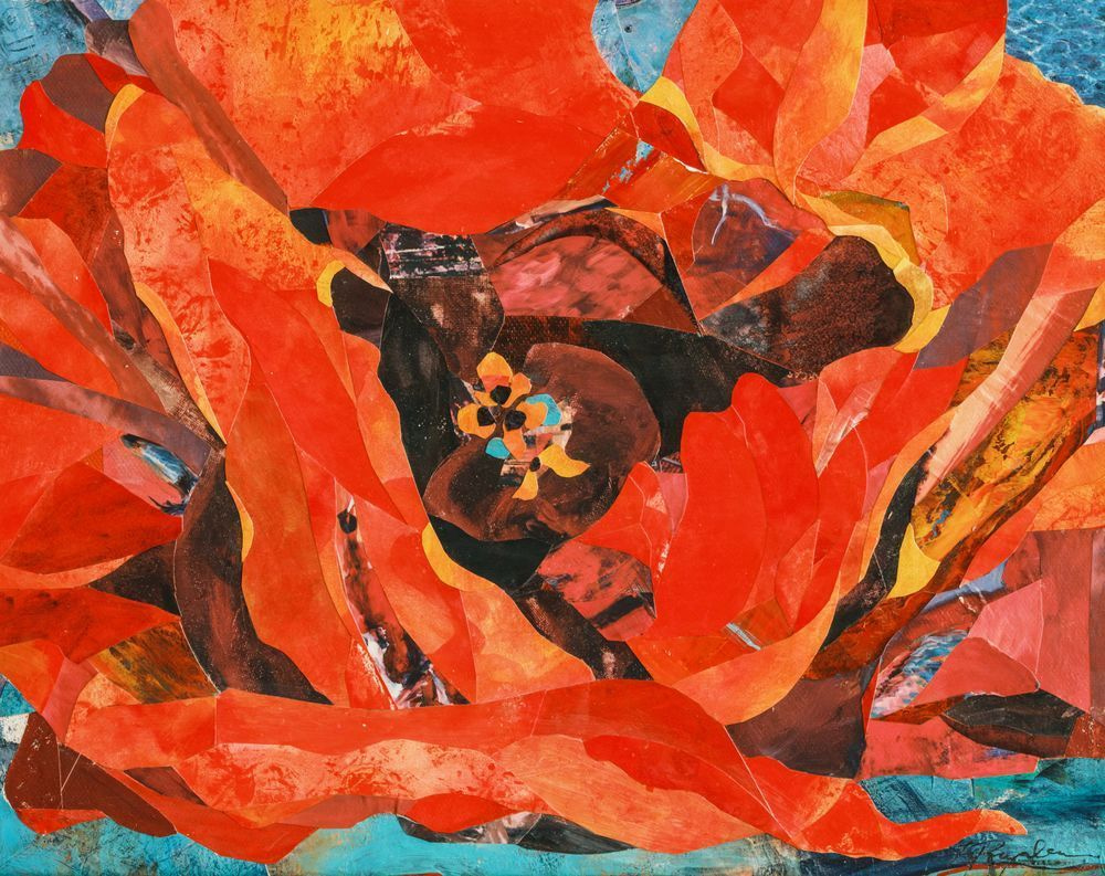 Red Floral Collage Art | Street Smarts Gallery