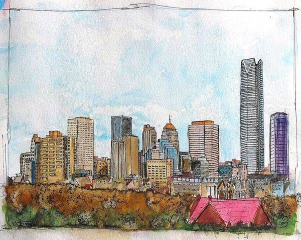 Okc Skyline With Red Roof