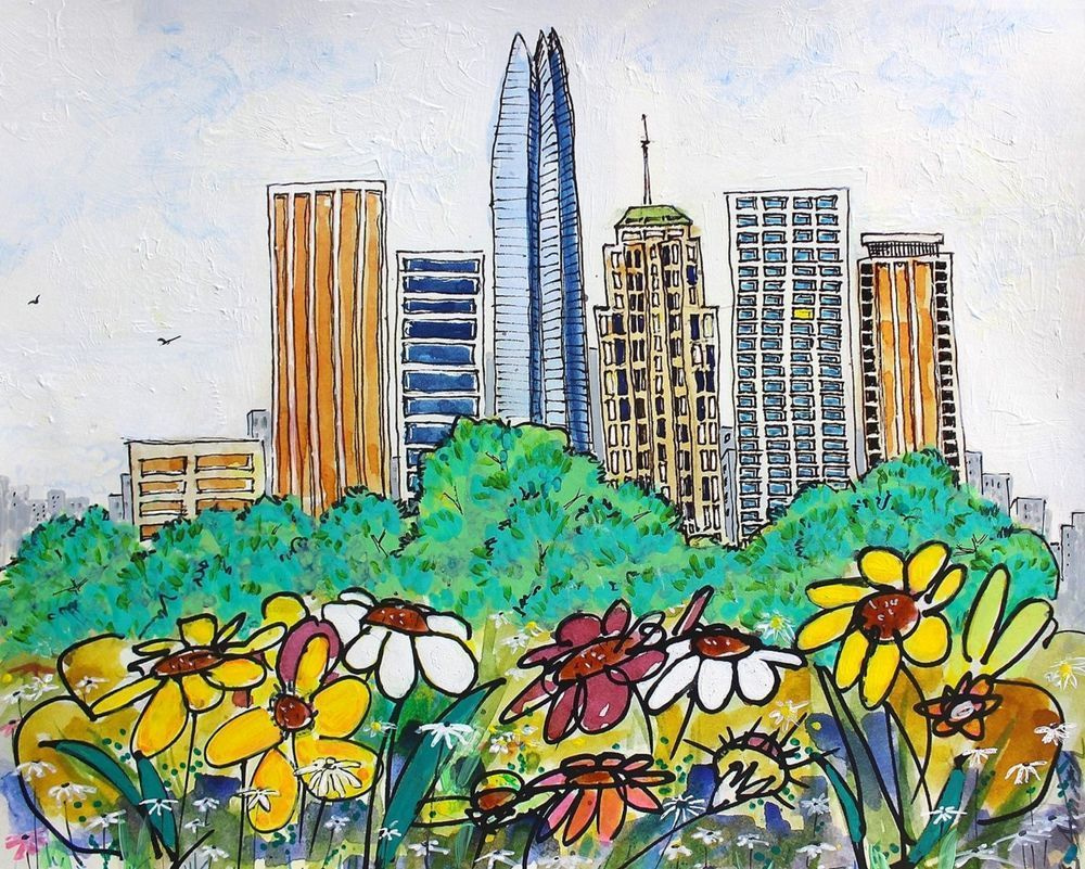 Oklahoma City Skyline With Flowers Art | Street Smarts Gallery