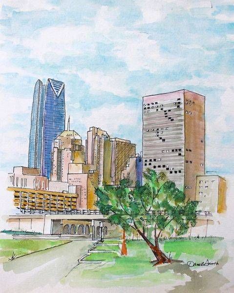 Oklahoma City Skyline with Tree