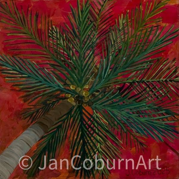 One Palm, Three Stories Red Print Art | Jan Coburn Art