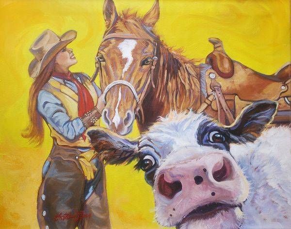 Two's Company Three's A Cow Art | Artwork By Victoria Lynn