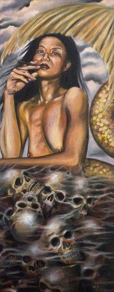 mermaid, skulls