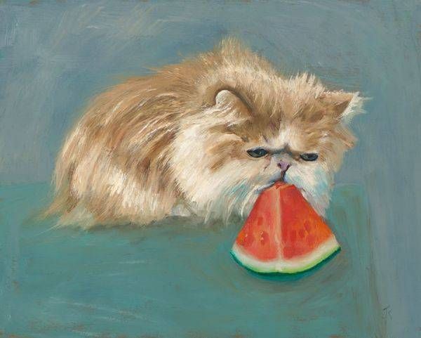 watermelon, kitty, print, art