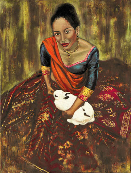 print of girl and rabbit