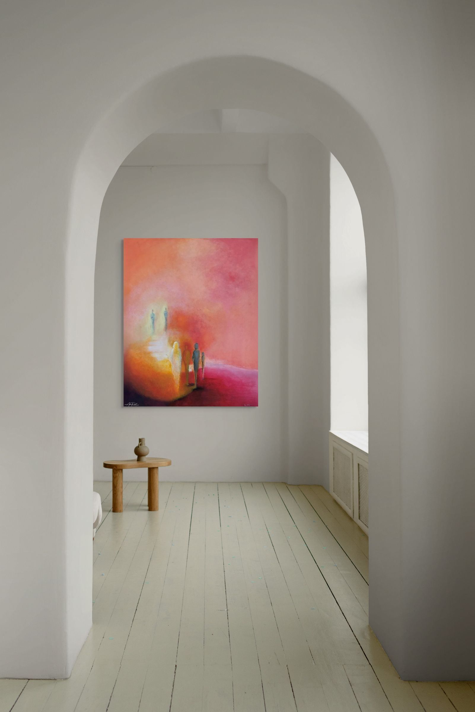 Transfiguration print shown in an arched entrance passage